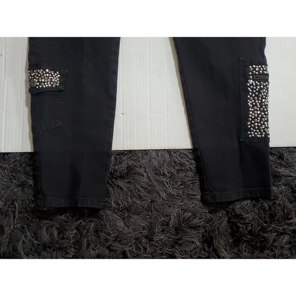 DG2 by Diane Gilman M/Tall Silver Beading Stretch Elastic Waist Black Jeans - Picture 4 of 12